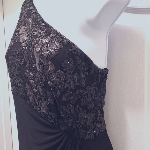 Lauren Ralph Lauren Jersey Evening Gown-Maxi Long Black Sequin-Size 4-Classy- - Picture 5 of 15